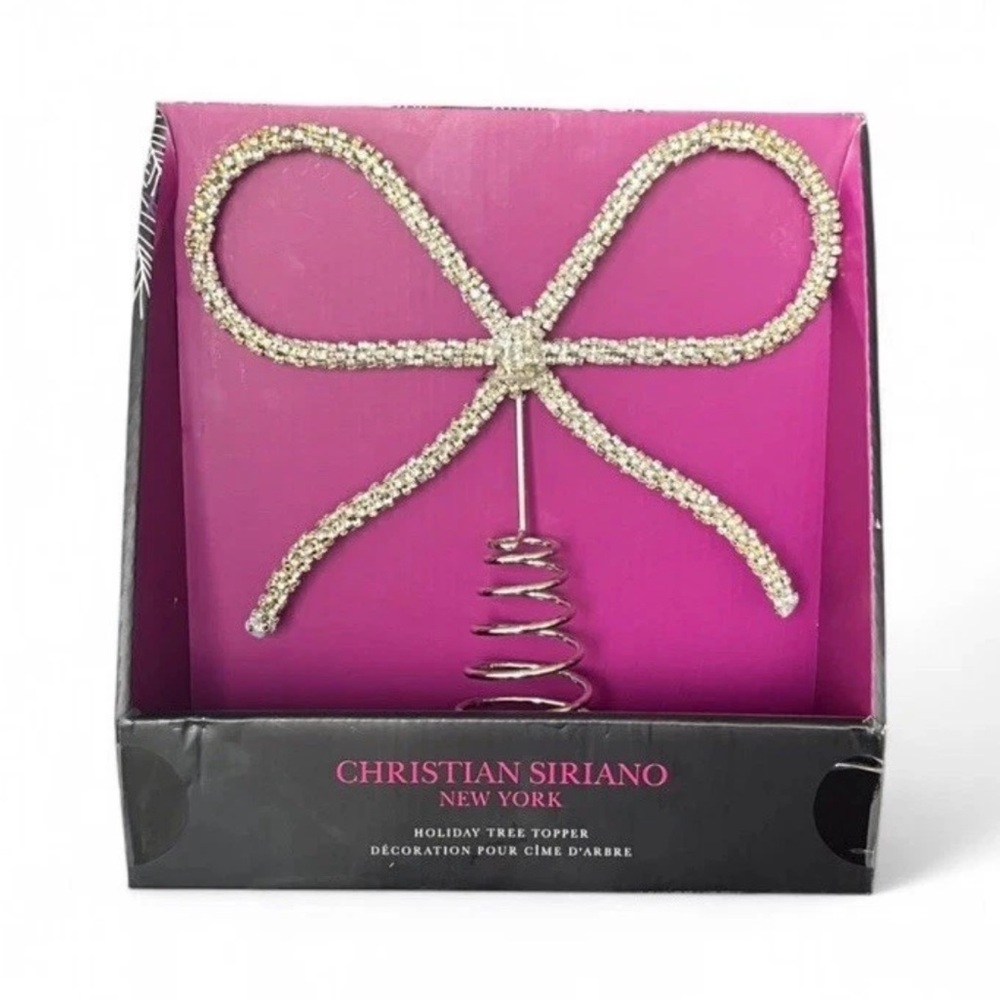 Christian Siriano Sparkling Silver Rhinestone Bow Tree Topper